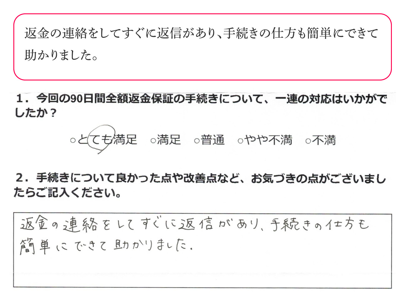 返金の連絡をしてすぐに返信があり手続きの仕方も簡単にできて助かりました