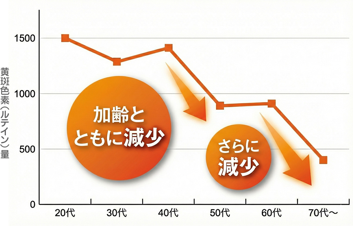 年齢とルテインの量のグラフ