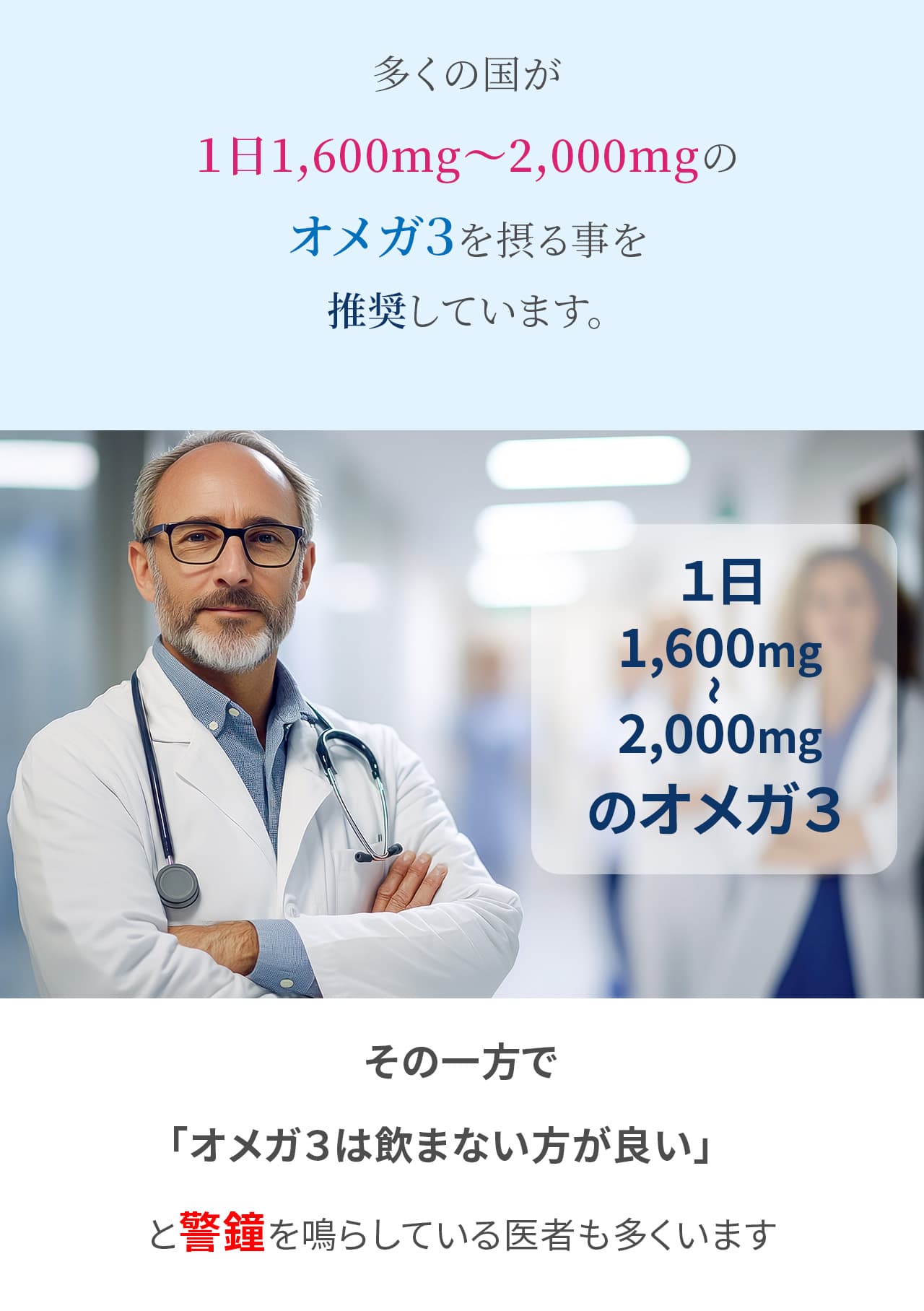 多くの国が１日1,600mg〜2,000mgのオメガ３を摂る事を推奨しています。
